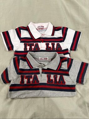 Kids 'Italia' Striped Polo - White & Gray with Navy/Red Stripes